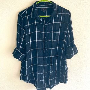 Black and white blocked button up shirt